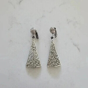 Vintage Sarah Coventry Dangle Filigree Clip-On Earrings silver Statement Retro